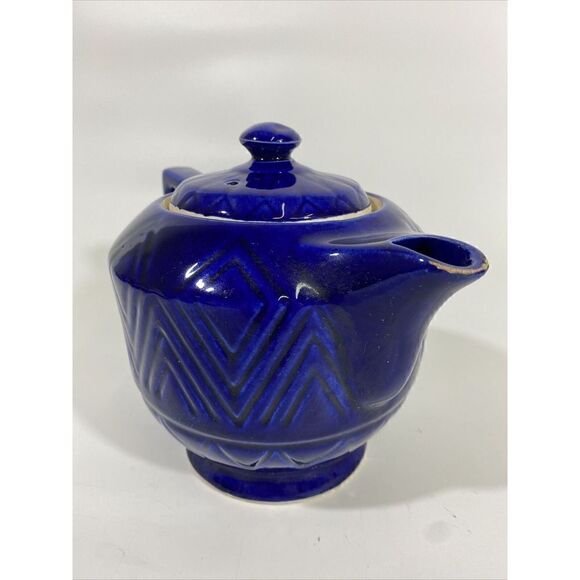 Vintage Hall? Pottery Cobalt Blue Diamond Quilted Coffee Tea Pot Mid Century MCM - Picture 4 of 12